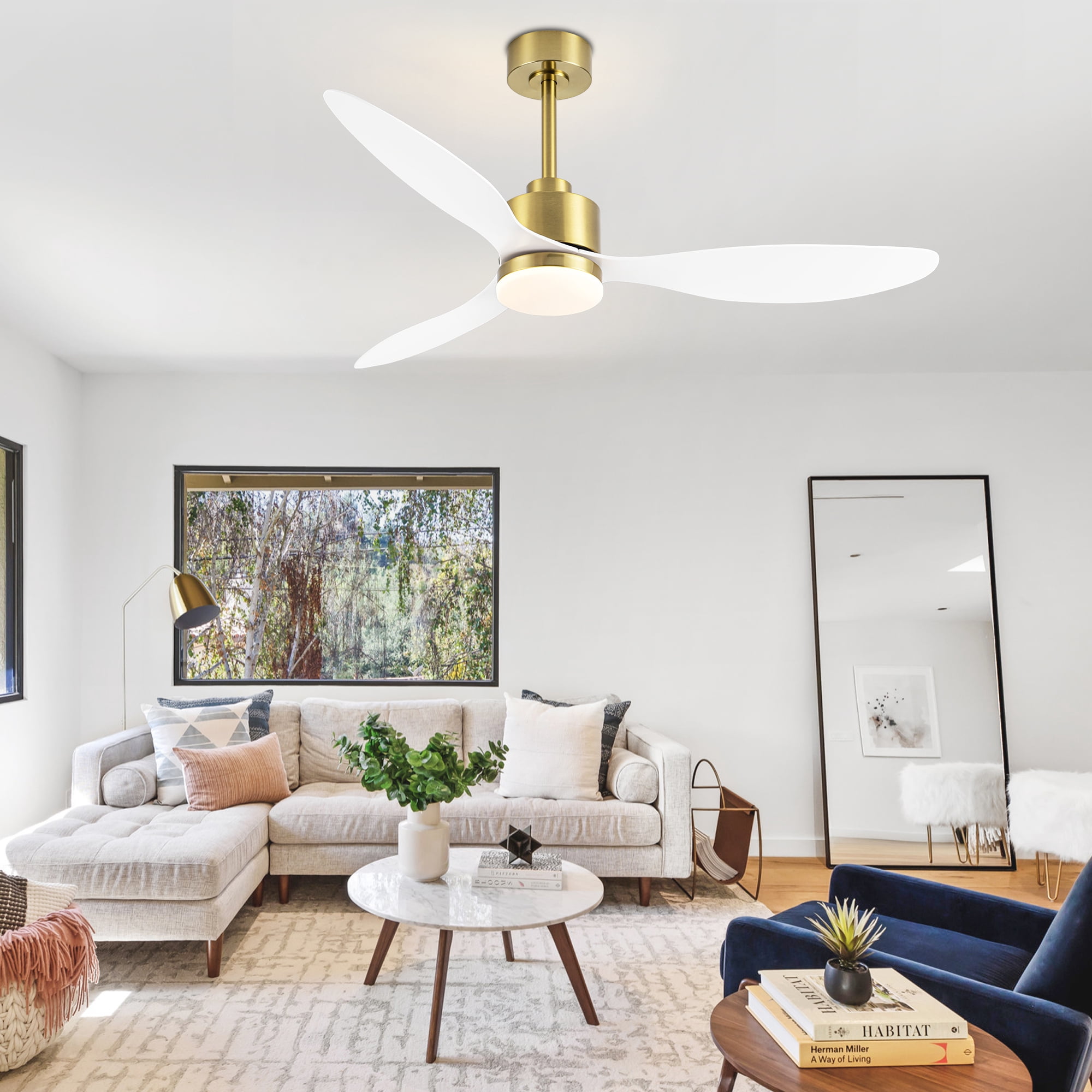 ALKAFY 52'' Gold & White LED Ceiling Fan with Remote, 3-CCT Adjustable & Reversible Motor for Home Rooms