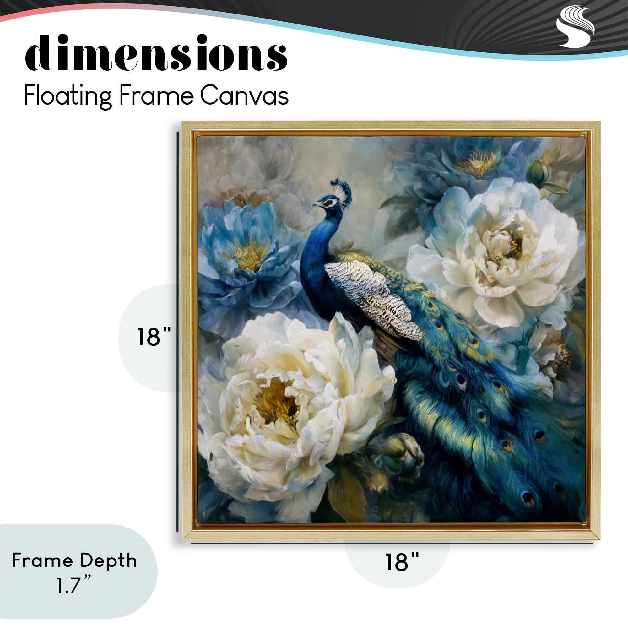 Stupell Industries Pretty Peacock with Roses Gold Framed Floater Canvas Wall Art, design by Tina LeCour