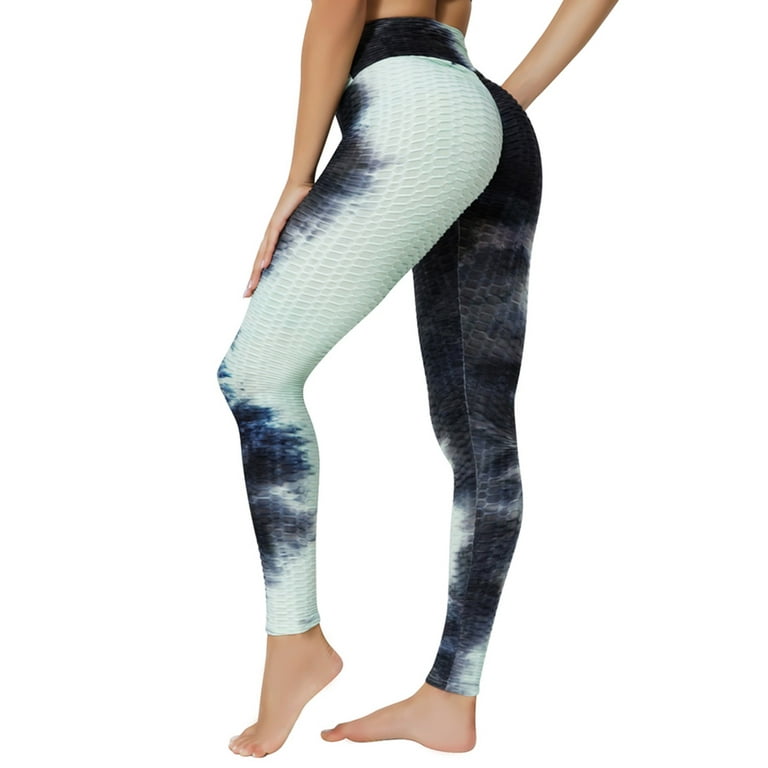 Tie Dye Textured Leggings for Women High Waist Booty Scrunch Yoga Pants  Workout Tummy Control Slimming Ruched Tights 