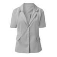 thumbnail image 4 of Sexy Dance Women Summer Plain Cardigan Jacket Blazers Office Outwear Short Sleeve Business Jackets Fake Pocket Light Gray 3XL, 4 of 5