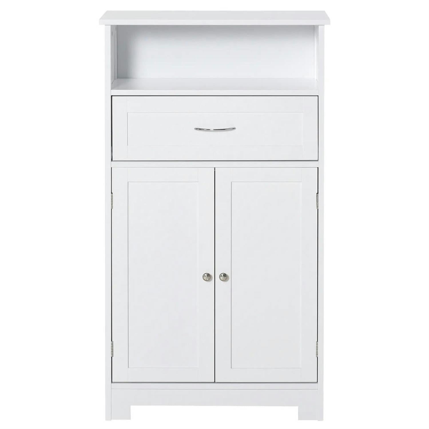 Demi Bonn 42" Bathroom Floor Cabinet, Freestanding Linen Storage Cabinet with Adjustable Shelf and Drawer, for Living room, Entryway, Kitchen, White