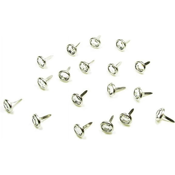 100 BRADS FOR CRAFTS & SCRAPBOOKING CLEAR ROUND CRYSTAL WEDDING 8MM x 12MM APRX 100