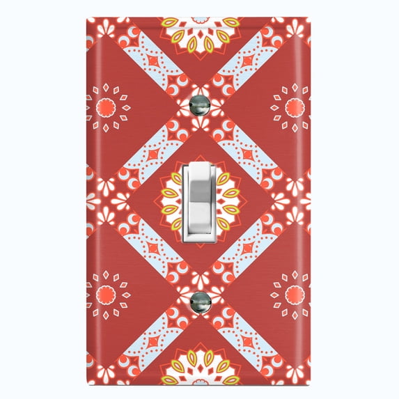 Metal Light Switch Plate Cover Mandala Red Orange Floral Pattern Damask MDL109
