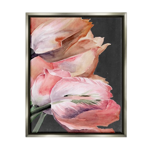 Stupell Industries Pink Tulips Flower Arrangement Botanical & Floral Painting Gray Floater Framed Art Print Wall Art