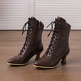 thumbnail image 5 of Victorian Boots for Women Vintage Granny Low Heel Mid Calf Boots Renaissance Lace up Goth Punk Western Booties, 5 of 8