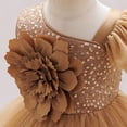 thumbnail image 5 of IDOPIP Toddler Flower Girl Dress Wedding Pageant Sparkle Sequin 3D Flowers Dress Asymmetric Shoulder Birthday Formal Tutu Dresses Party Gown 2-3 Years Coffee, 5 of 9