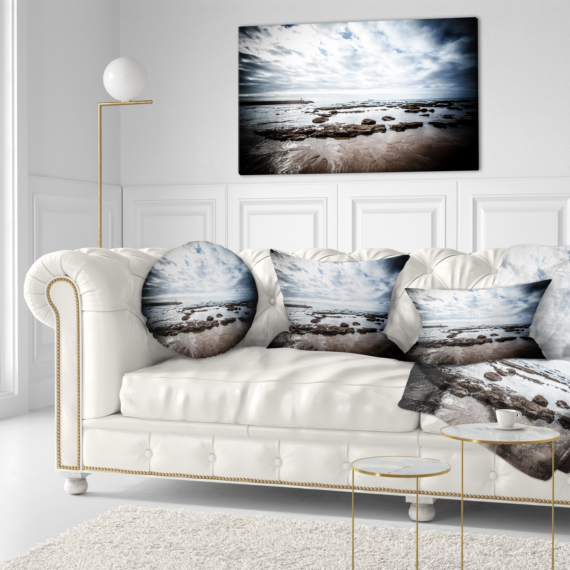 Designart Dramatic Atlantic Coast at Low Tide - Seashore Throw Pillow - 12x20