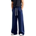 thumbnail image 2 of Men's Sweatpants, Drawstring Waist Straight Wide Leg Baggy Pants for Workout and Athletic Use, with Pocket for Casual and Sports Wear,Navy,M, 2 of 4