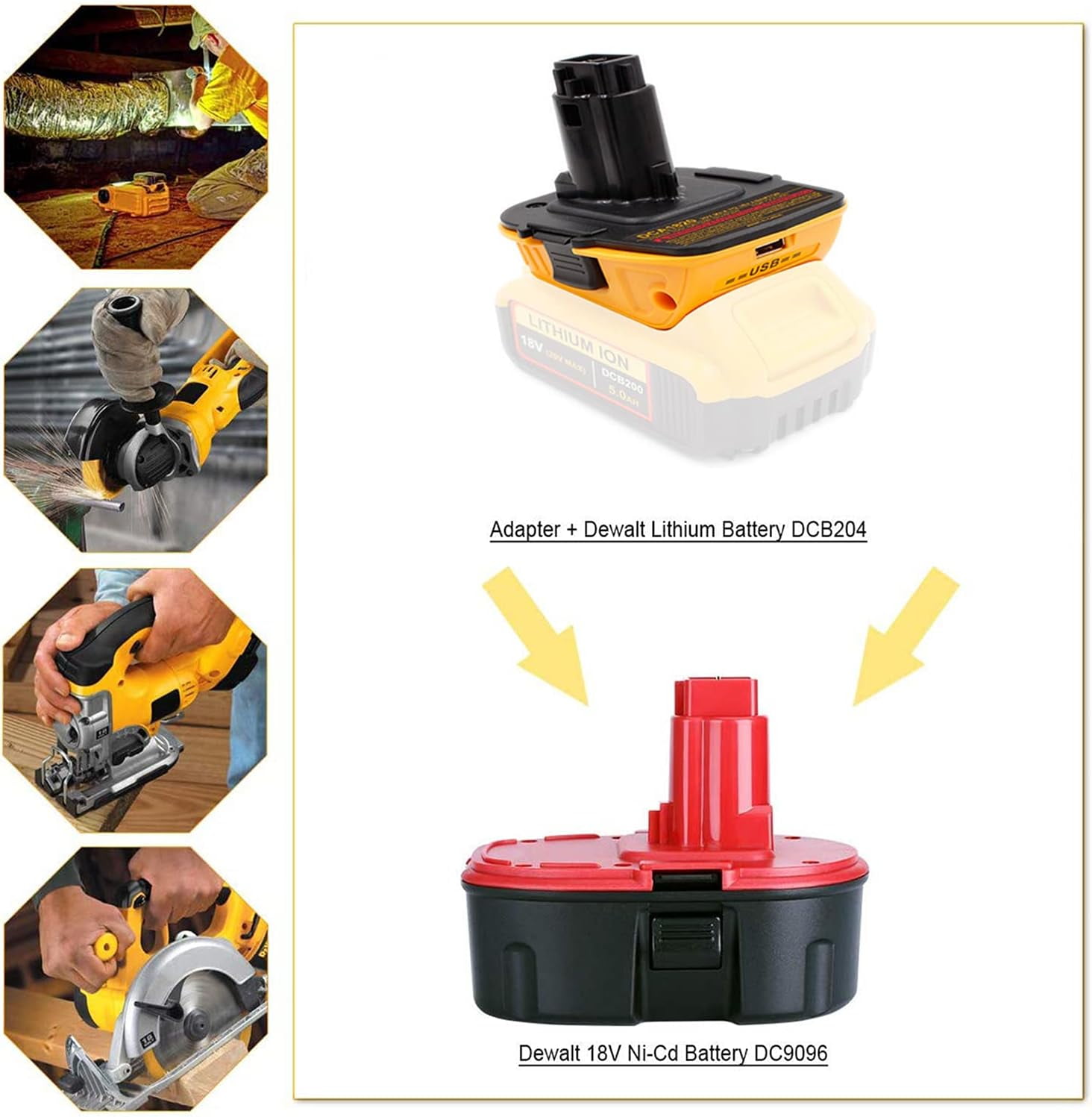 2 Pack Battery Adapter DCA1820 Compatible with Dewalt 18V/20V Lithium Battery Converter to NiCad & NiMh Tools with USB Output Charger Replacement for Dewalt 18V NiCad & NiMh Battery Tools(Black)