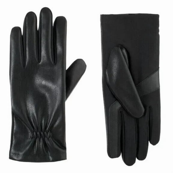 isotoner Women's Faux Stretch Leather Black Glove (Fleece) - A30671 (S / M)