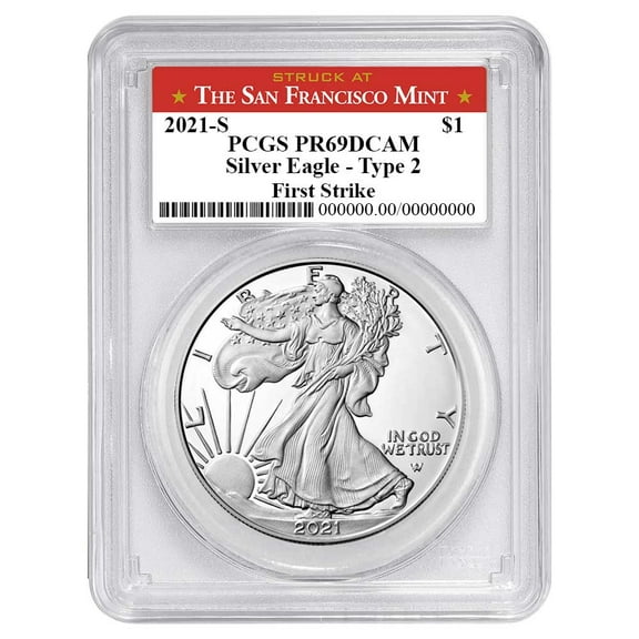 2021-S Proof $1 Type 2 American Silver Eagle PCGS PR69DCAM FS San Francisco Label