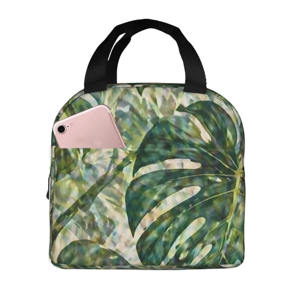 Monstera Leaf Tropical Lunch Bag Reusable Thermal Lunch Box with Handle for Women and Men