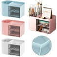 thumbnail image 7 of Qyaukm Pink Transparent Swivel Desk Organizer - 2 Drawers & 3 Compartments Plastic Storage Box | Desktop Organizer for Home, Office, Art Supplies, Students, Adults, 7 of 7