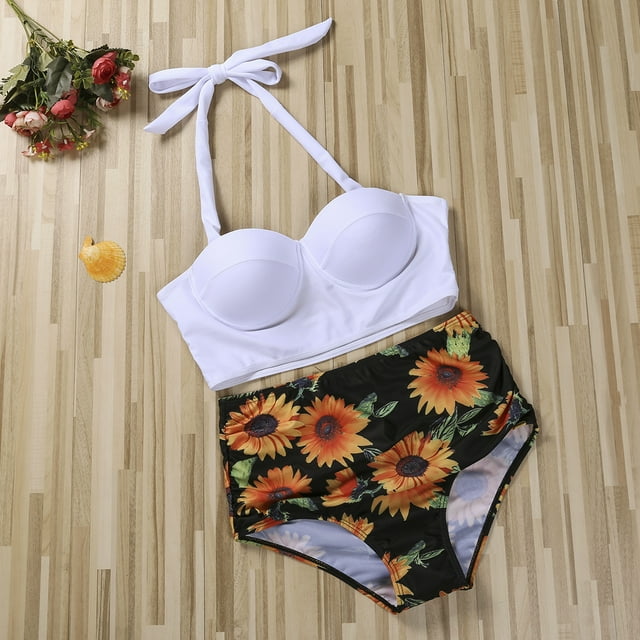 ITFABS Women Push Up Bikini Set Flower Print High Waist Swimming Suits