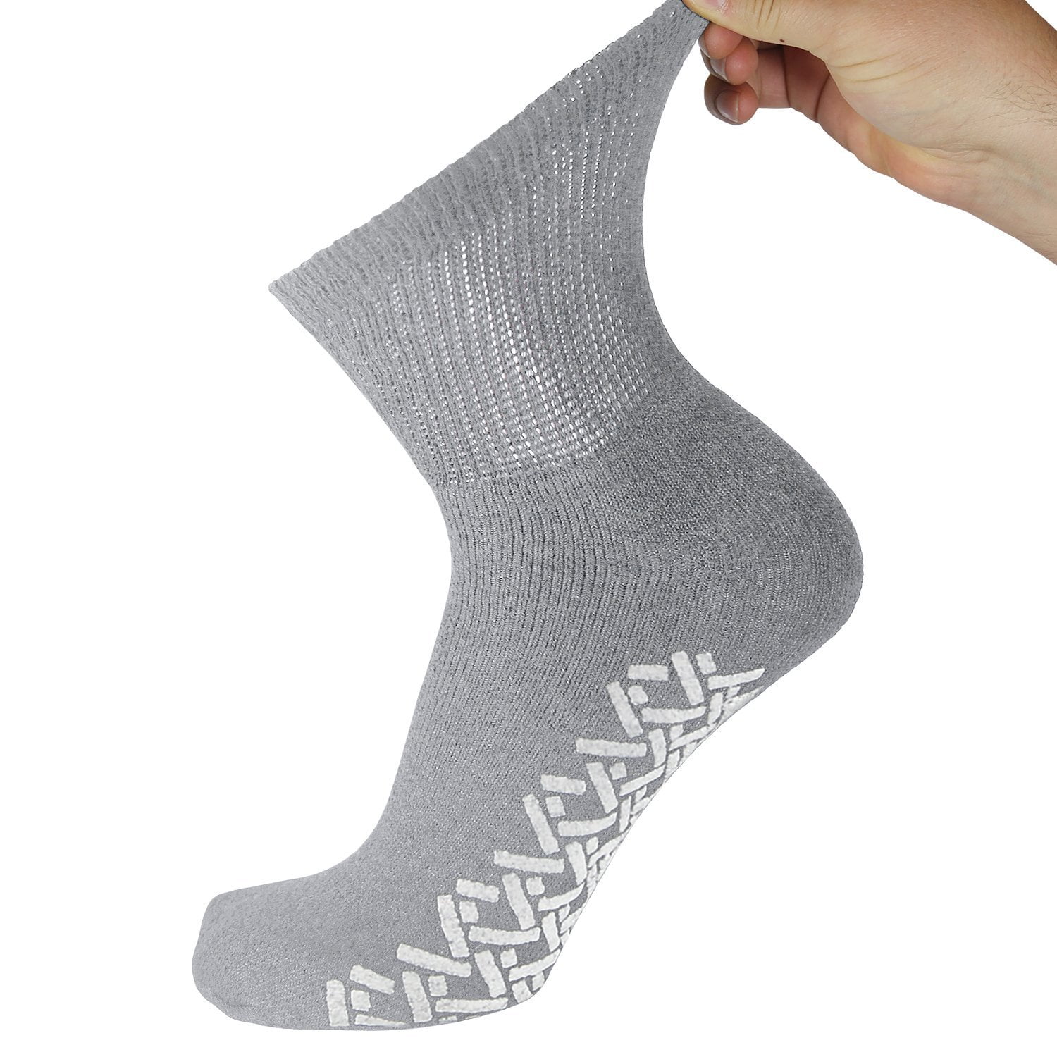 60 Pairs of Non-Skid Diabetic Ankle Cotton Socks with Non Binding Top, Brooklyn Socks Health Collection, Wholesale Bulk Value Pack (Gray, Fit Men's Shoe Size 10-12)