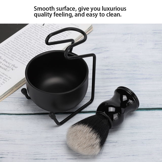 JUEGO DE 3 HERRAMIENTAS PROFESIONALES PARA AFEITAR BARBA PARA HOMBRES: Soporte, Cepillo para El Cabello, Jabonera, Diseño Resistente y Duradero, Superficie Lisa, Tamaña Compacto