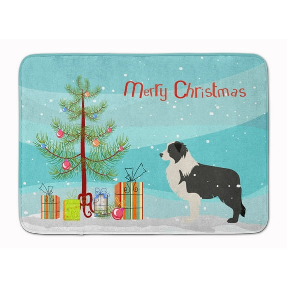 Black Border Collie Merry Christmas Tree Machine Washable Memory Foam Mat