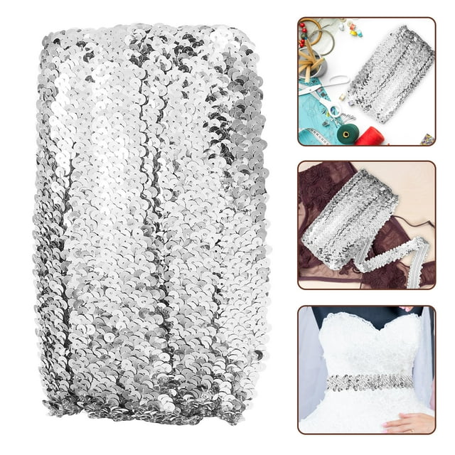OULII 1Set Glitter Sequin Fringe Trim Silver Polyester Plastic For Diy Costume Decorative Trimming Women