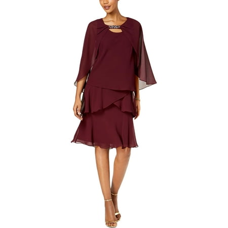 Sl Fashions - SL Fashions Womens Cape Sleeves Knee-Length Capelet Dress