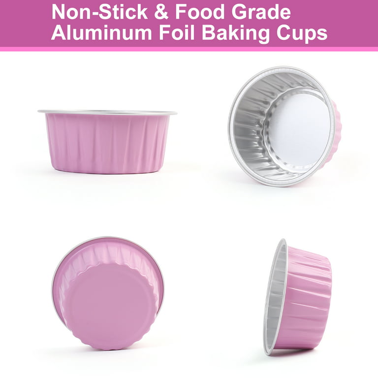 Lotfancy 50Pack Aluminum Foil Baking Cups with Lids and Spoons, 5oz Cupcake Liner, Pink, Size: 5oz/125ml