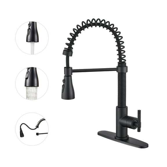 CASAINC Single Handle Kitchen Faucet with Pull Down Sprayer, Deck Mounted, Matte Black