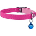 thumbnail image 2 of Leather Cat Collar Breakaway Safety Collars Elastic Strap for X Small Cats Kitten with Bell, Pink, 2 of 6