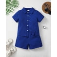 thumbnail image 2 of 4T Baby Boys Clothes 4T Boys 2PCS Summer Outfits Set Solid Color Lapel Design Toddler Boys Short Sleeve Shirt Top Shorts Set Dark Blue, 2 of 7