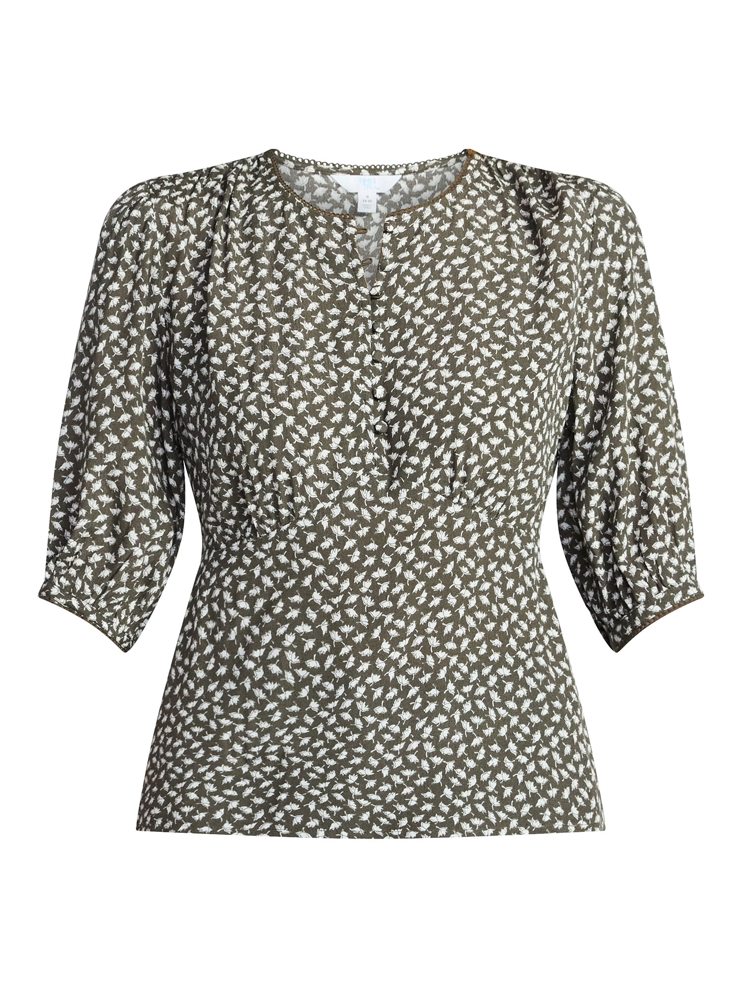 Time and Tru Women’s Empire Waist Top with Puff Sleeves, Sizes XS-XXXL