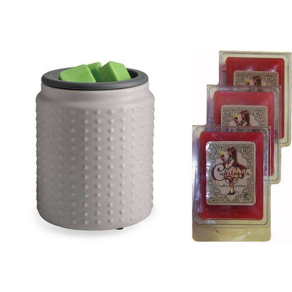 Gray Hobnail Flip Dish Fragrance Warmer by Candle Warmers with 3 Coutney's Candles Wax Melts