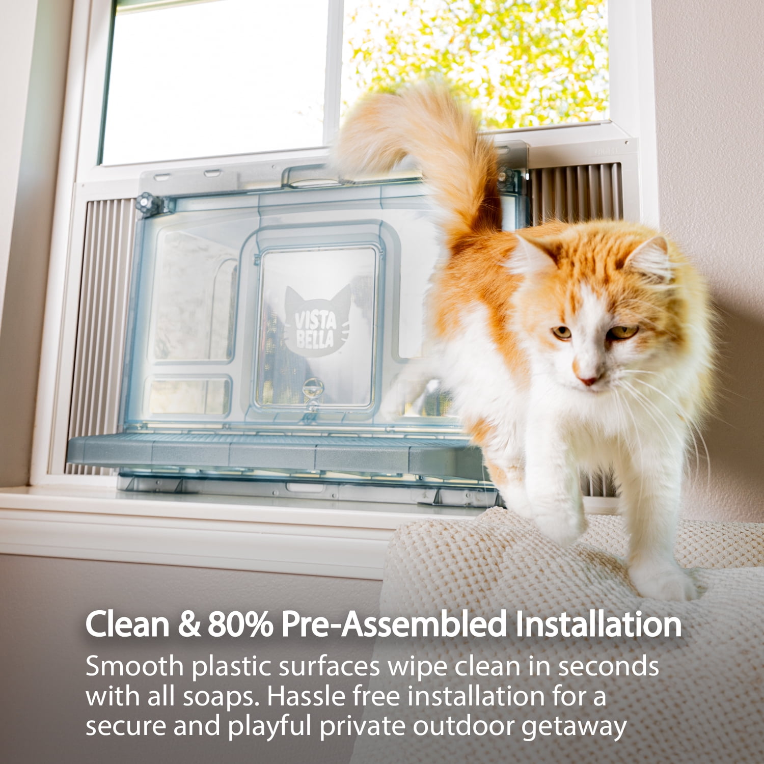 VistaBella LX Window Catio, Perch & Litter Box – Luxury Outdoor Enclosure for Indoor Cats, Odor-Reducing Litter Pan at Window Height, All-Weather Use, Portable Design, 2-Year Replacement, Made in USA