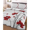 thumbnail image 3 of Quilts Full Size Bedding Set, Red Poppy Flowers Lightweight Quilted Comforter, Spring Modern Abstract Floral Wood Soft Reversible Bedspread Coverlet with Pillow Covers for All Season, 78" x 90", 3 of 7