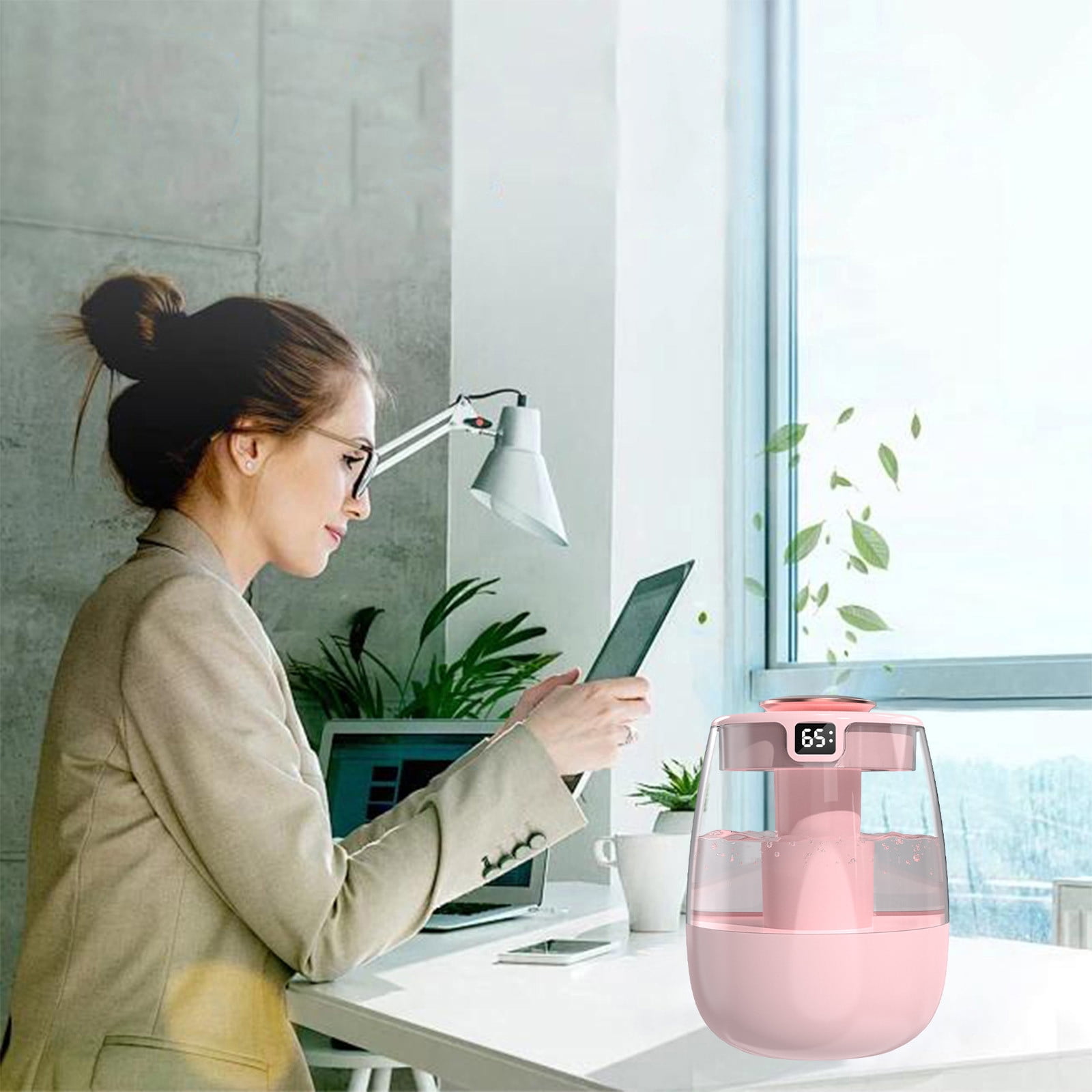 USB Humidifier with Humidity Display, Quiet Cool Mist, 2L Capacity, Easy to Clean, Continuous/Intermittent Mist Modes, Night Light, for Bedroom Office Plants Travel Car