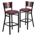 thumbnail image 2 of BizChair 2 Pk. Black Cutout Back Metal Restaurant Barstool - Mahogany Wood Back, Burgundy Vinyl Seat, 2 of 8