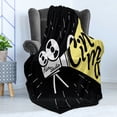 thumbnail image 4 of Movie Theater Soft Flannel Fleece Blanket, Movie Projector Sketch with Grunge Cinema Lettering on Black Backdrop, Cozy Plush for Indoor and Outdoor Use, 60" x 80", Yellow Black White, by Ambesonne, 4 of 5