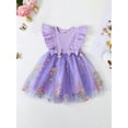 thumbnail image 5 of Aojekbee Toddler Girls Dress Flower Embroidery Bowknot Round Neck Fly Sleeve Casual Dress Kids Summer Princess Dress, 5 of 10