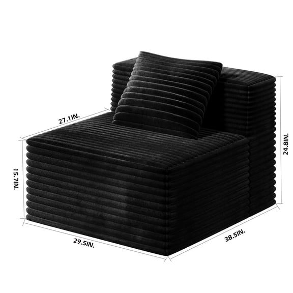 Single Sofa for Modular Sectional Sofa, High Density Memory Foam Couch Boneless Couch for Bedroom Living Room, Plush Corduroy Fabric, 29.5L x 38.5W x 24.8H, Black