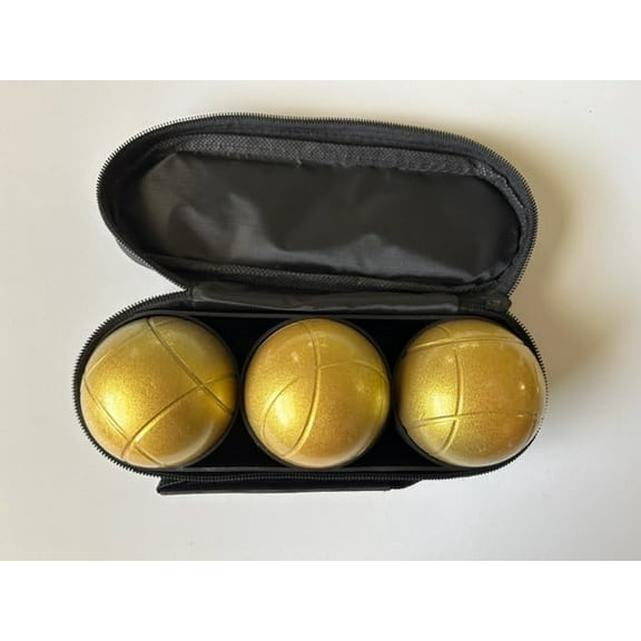BuyBocceBalls Listing - Unique 3 Ball 73mm Metal Boules Set with 3 Gold Balls