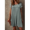 thumbnail image 6 of Women's Mist Green Frilled Gathered Seam Round Neck T-Shirt Dress with Pockets | [ZhiHiMeRi] | (US 12-14)L, 6 of 12