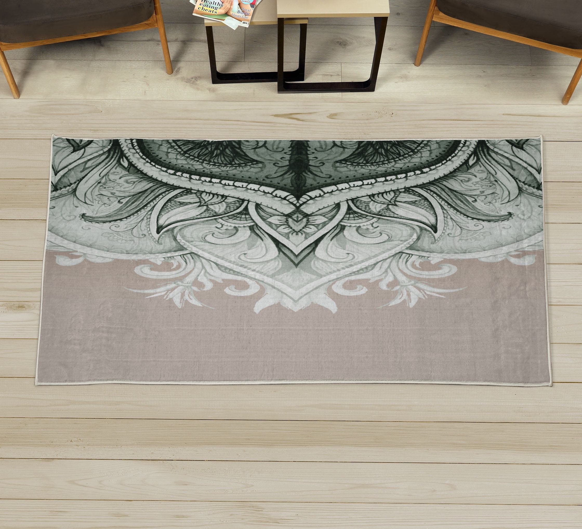 Translucent Lace Rugs Mandala Decorative Rug, Traditional Ornamental Lace Border Swirled ...