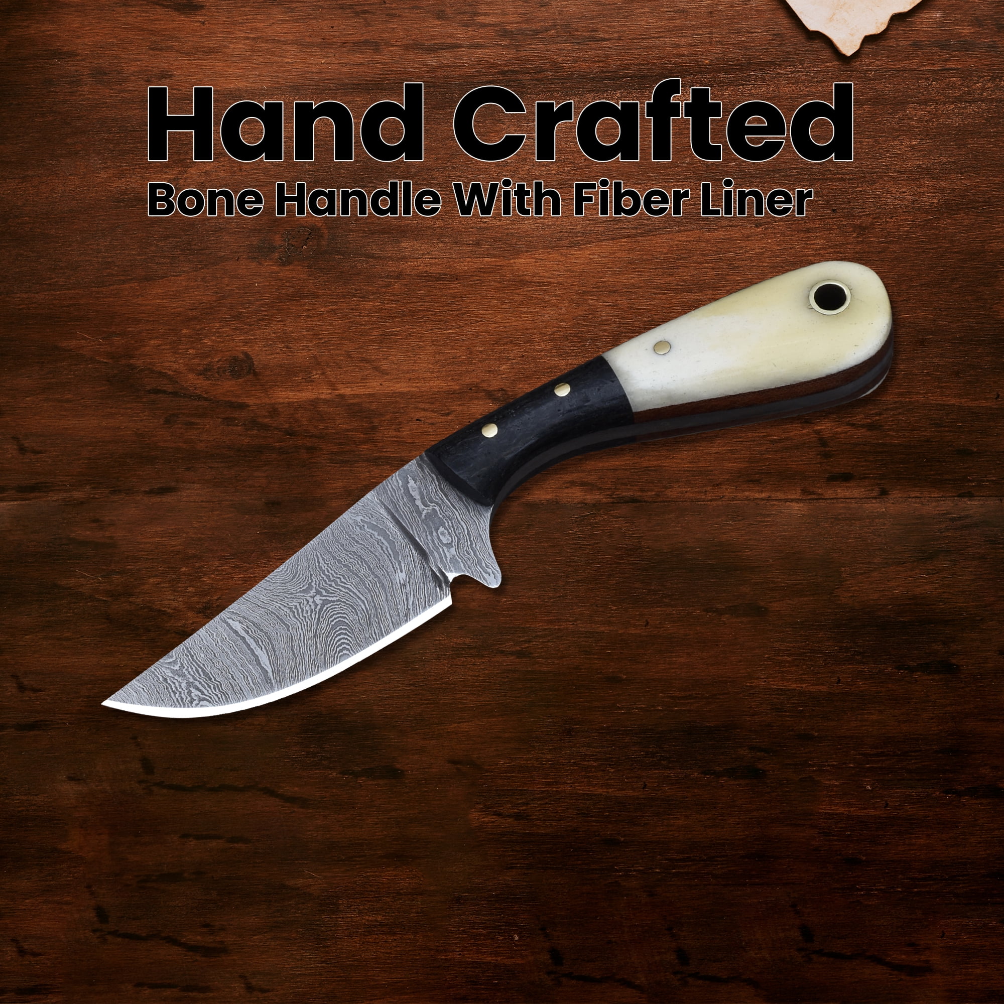 Knives Ranch 3133-SG Antler Neck Knife – Fixed Blade Pocket Knife with Leather Sheath & Paracord, Outdoor EDC Hunting Utility Knife