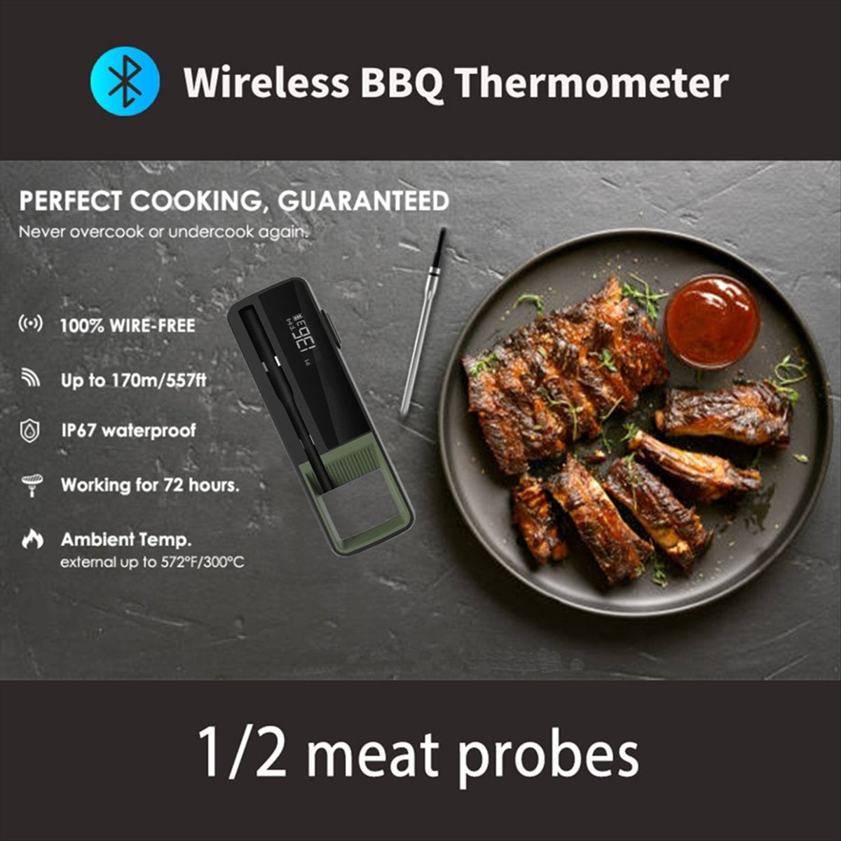 Wireless Food Meat Thermometer Smart Digital Bluetooth BBQ Thermometer for Kitchen Cooking Oven Gril Photo Color Stainless Steel