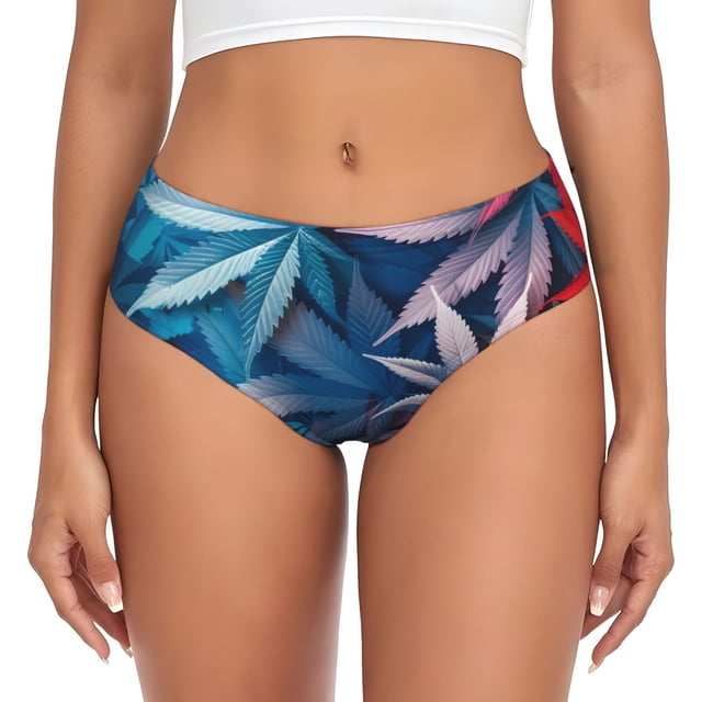Balery Red And Blue Leaves Ropa Interior de Algodón para Mujer con Dibujo – Braguitas Cómodas y Elásticas, Estilo Clásico-Large