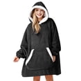 thumbnail image 4 of Sudadera con Capucha Tipo Manta para Mujer, de Forro , Cálida y Acogedora, con Bolsillo. Ante Negro Talla Única, 4 of 7
