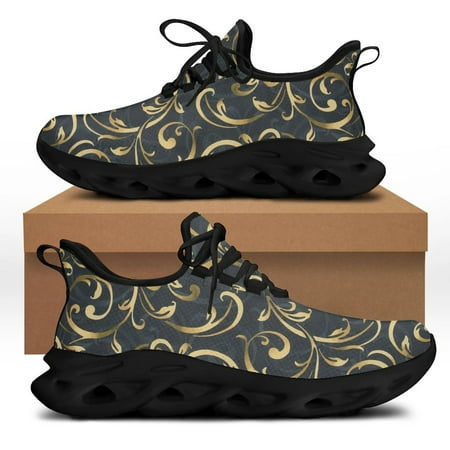 

HOMDOW Ladies Casual Luxury Gold Flower Pattern Brand Design Women Lightweight Flat Sneakers Lace-Up Shoes 2022
