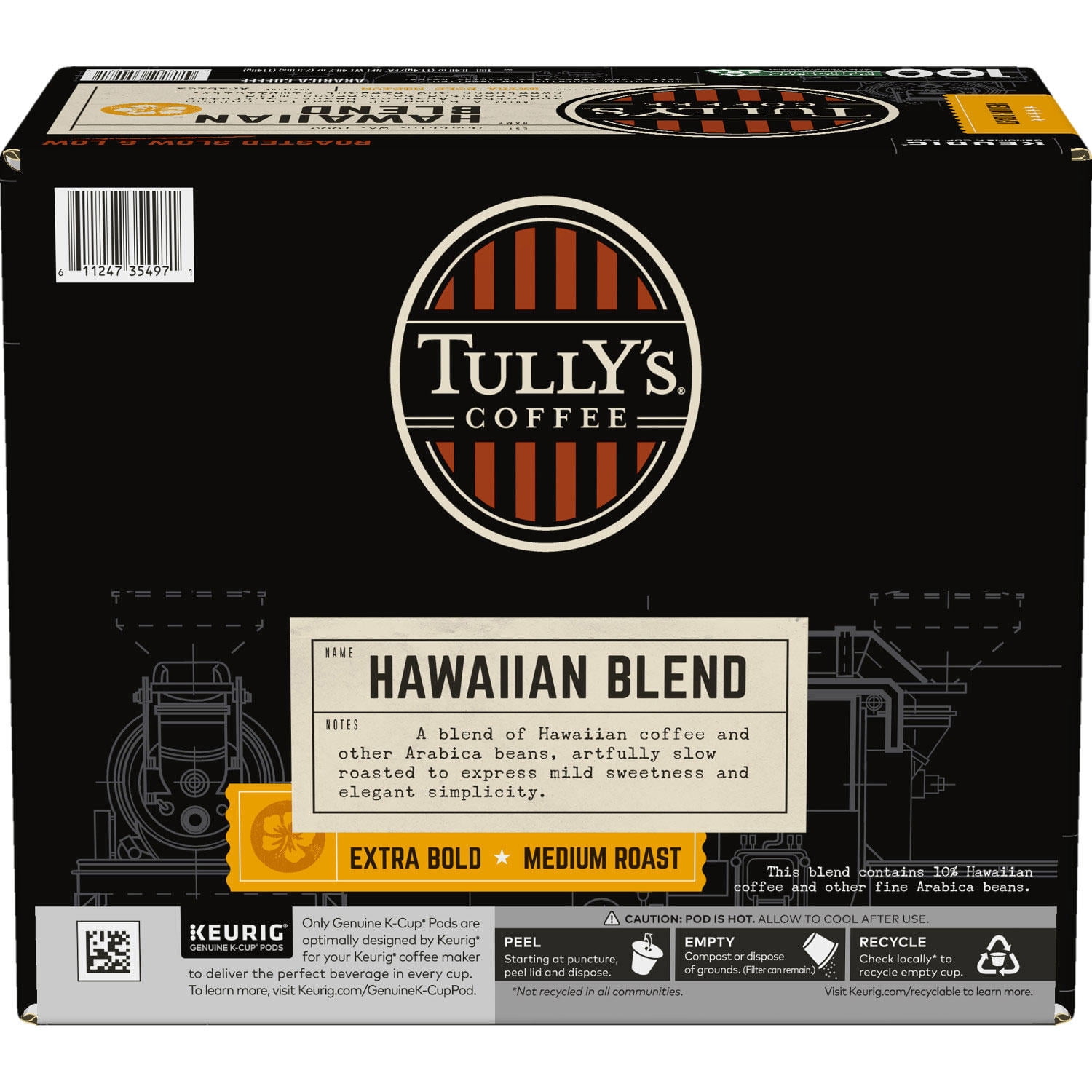Tullys Coffee Hawaiian Blend K Cup Pods 100 ct