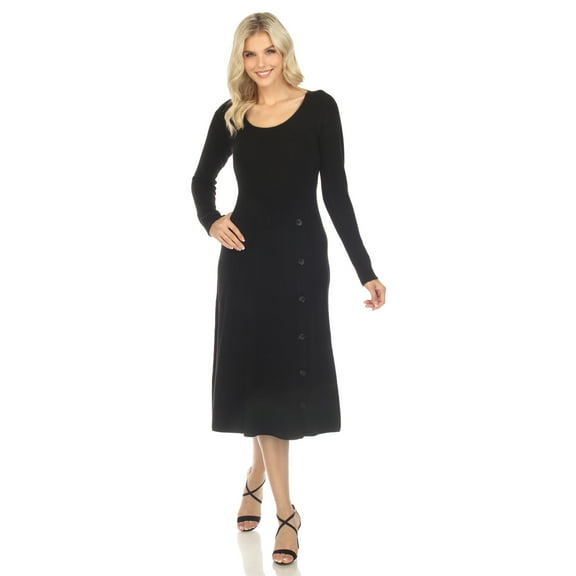 White Mark Women's Long Sleeve Sweater Midi Dress