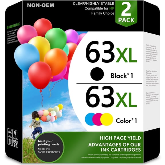 63XL 63 Ink Cartridges Compatible for 63XL Ink Cartridge 5255 4512 Printer Ink 2-Pack