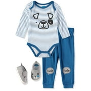 Bon Bebe Boys 0-9 Months Bodysuit Pant Set with Matching Shoes (Blue 3-6 Months)
