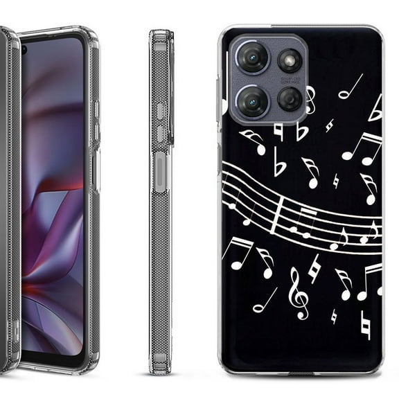 Shockproof Protective Phone Case for Motorola Moto G Play 2026, by OneToughShield - Music Notes / Black