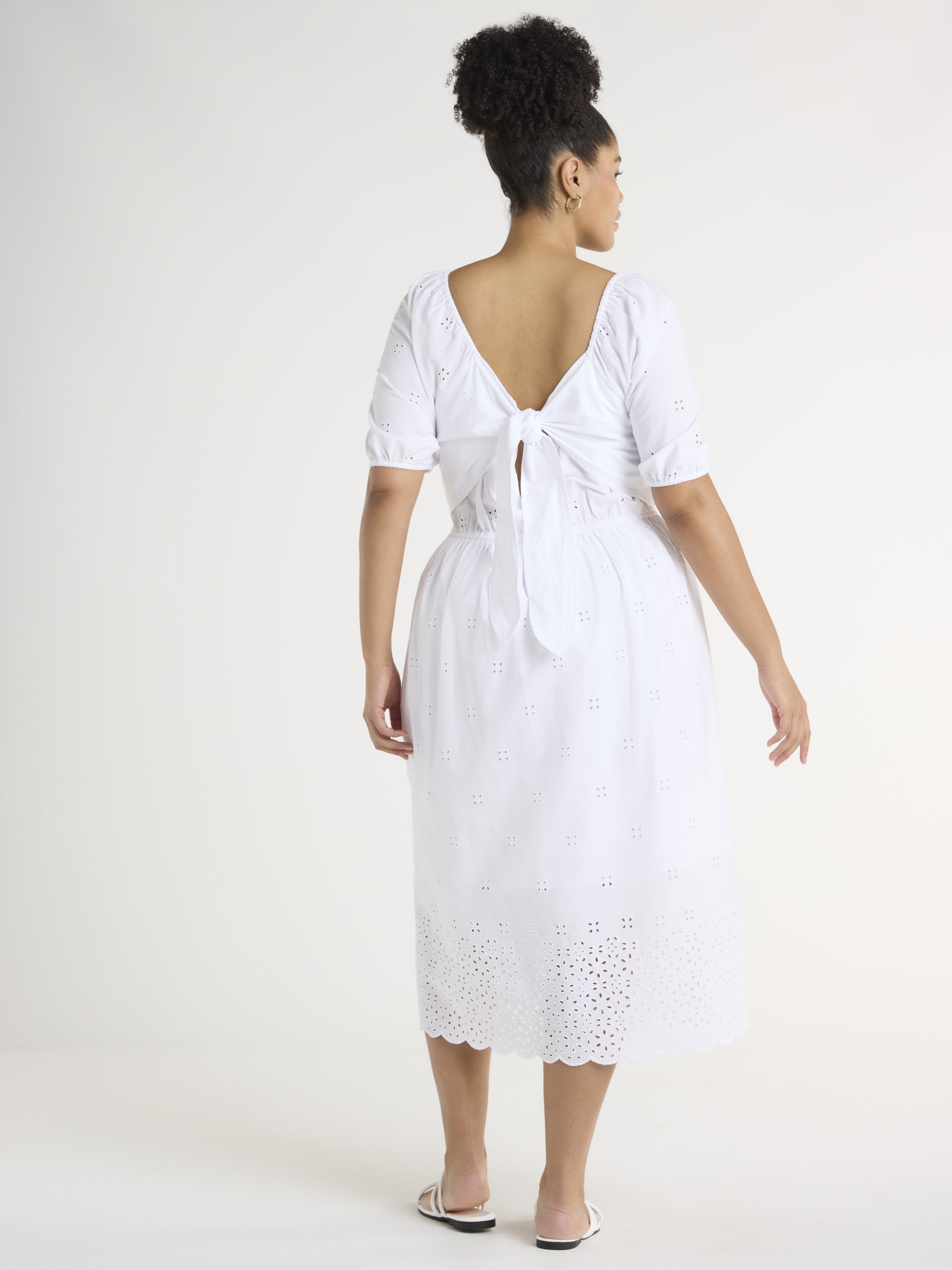 Time and Tru Women's and Women's Plus Eyelet Midi Dress, Sizes XS-4X